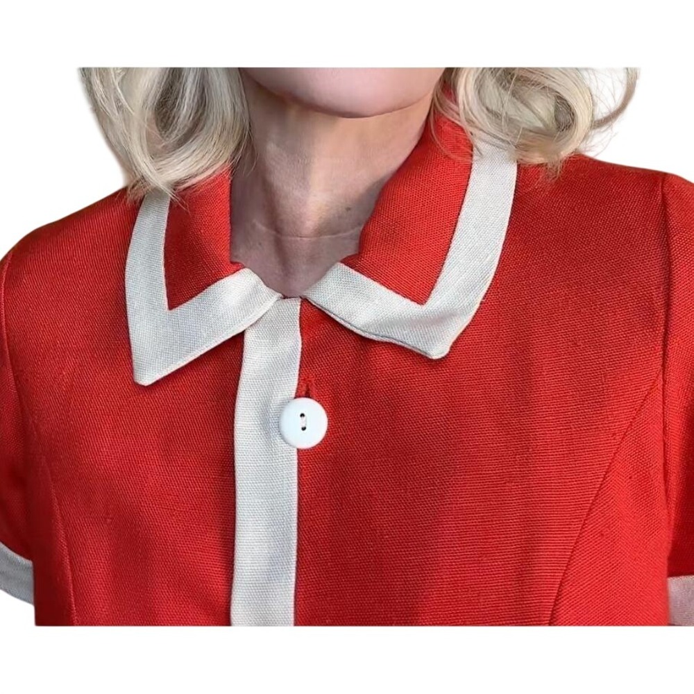Vintage 60s Nancy's Orange Mod Shift Dress Cream Trim Mini Small - Picture 4 of 6